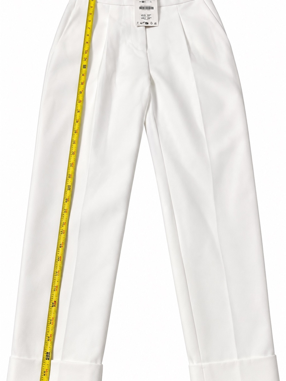 ZARA White High-Waisted Cuffed Dress Pants Size Small NWT